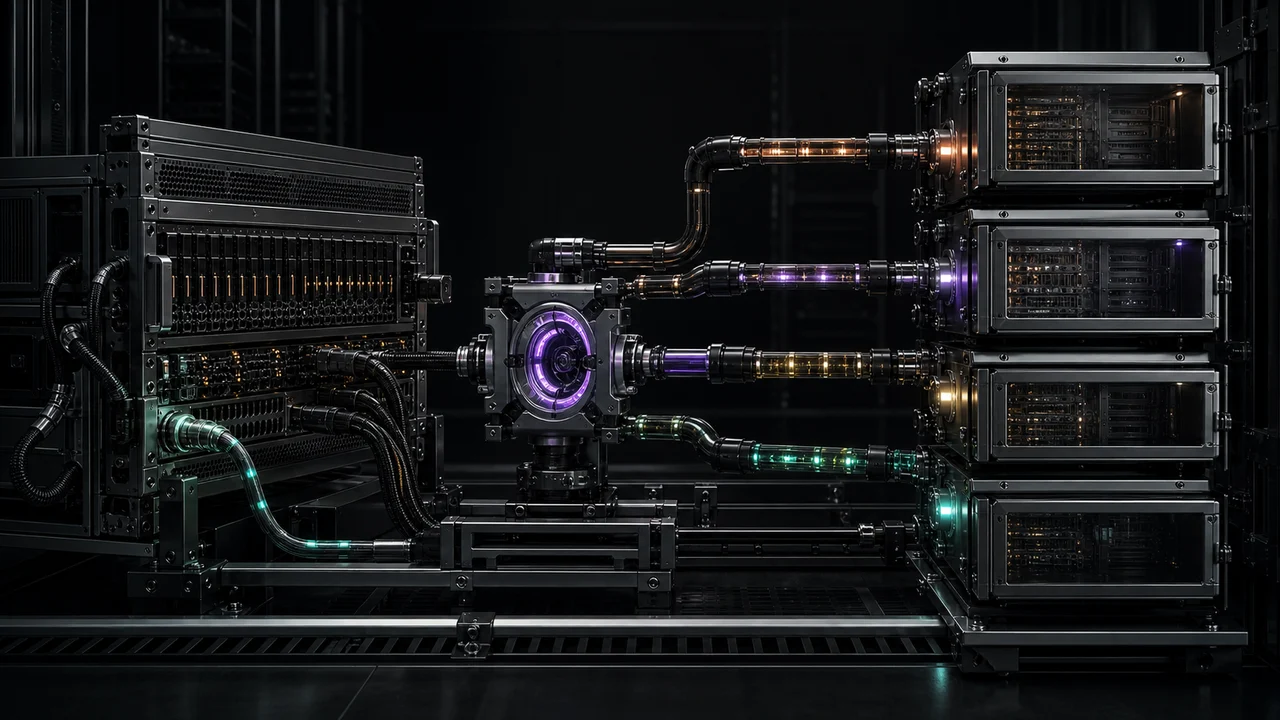 Un serveur physique alimente un hyperviseur KVM, qui répartit ses ressources entre quatre machines virtuelles.